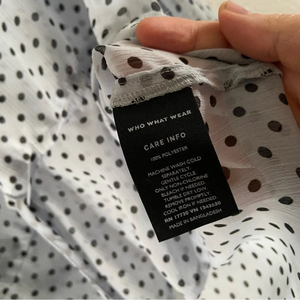 Who What Wear XL Polka Dot Sheer Ruffle Blouse Coquette Drawstring Cottagecore - Picture 7 of 9